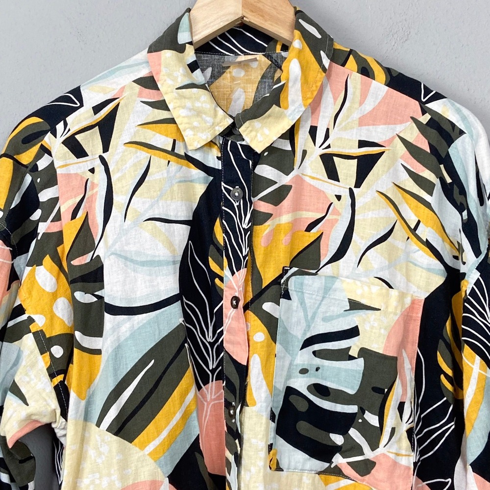 CALIA Linen Blend Shirt Size S Multicolor Tropical Button Down Oversized Top - Picture 3 of 13